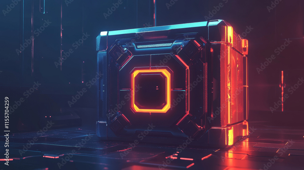 Poster the hologram vault. a vault of polygons, triangles of points and lines. safe low-poly compound struc