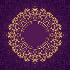 Golden Mandala Design with purple Pattern background.