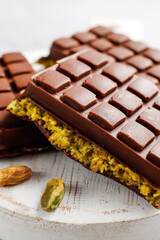 Dubai chocolate bar with pistachio paste and kadaif dough