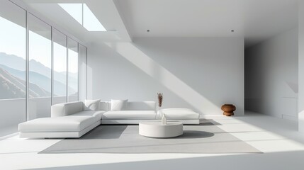 Fototapeta premium Serene Minimalist Living Room with Mountain View