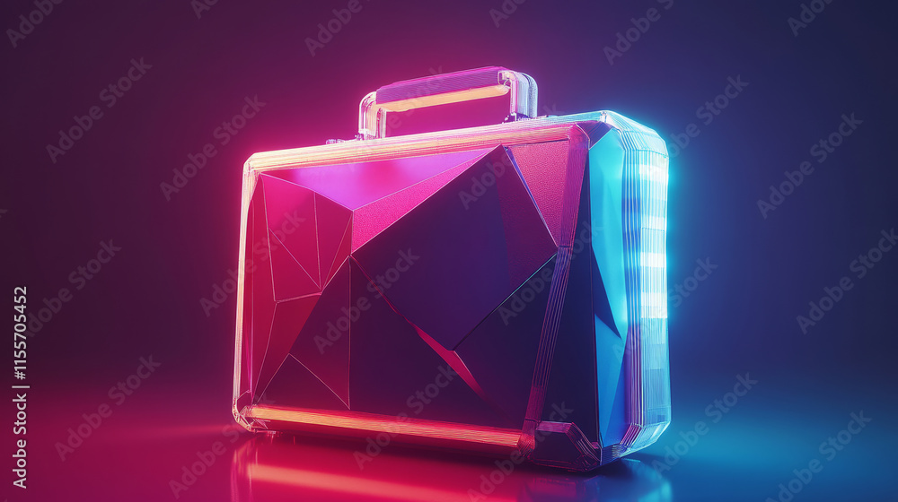 Poster hologram briefcase. briefcase of polygons, triangles of points and lines. the business portfolio is 