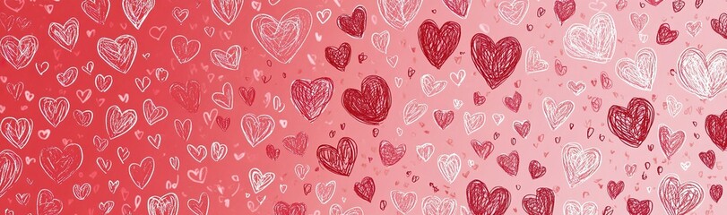 Red hearts on a pink glitter background