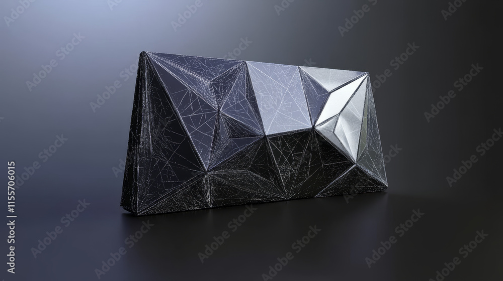 Poster a hologram wallet. a wallet made of polygons, triangles of points and lines. the wallet has a low po