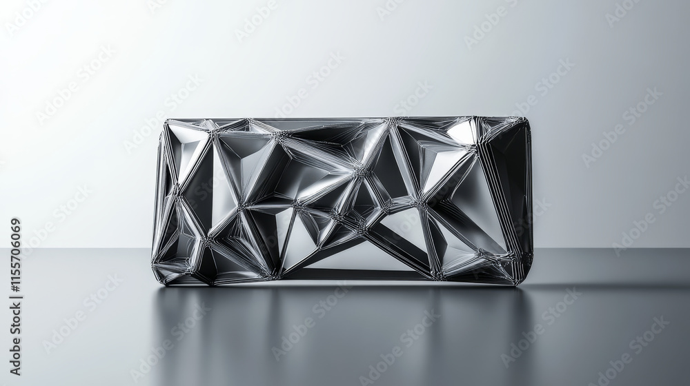 Poster a hologram wallet. a wallet made of polygons, triangles of points and lines. the wallet has a low po