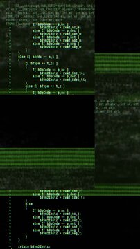 Abstract digital glitch effect with noise looped background for hacked mobile phone screen. Error signal loop. Virus code and software hack concept. Cyber security. Vertical video footage