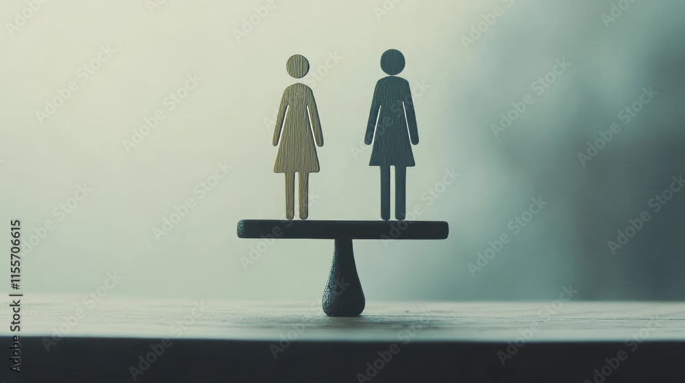 Poster the hologram is equality. a man and a woman on a scale of polygons, triangles of dots and lines. equ