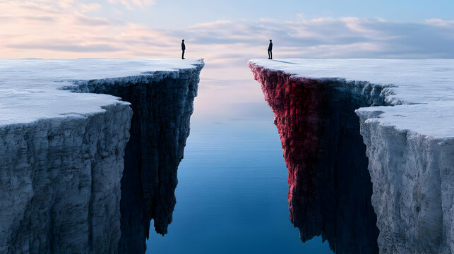 3D Illustration: Figures on Divided Cliffs
