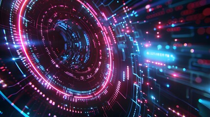 Obraz premium Futuristic Digital Abstract Background Featuring Neon Light Circuits