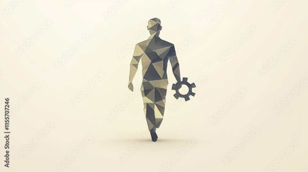 Poster hologram management. the management icon consists of polygons, triangles of points and lines. the si