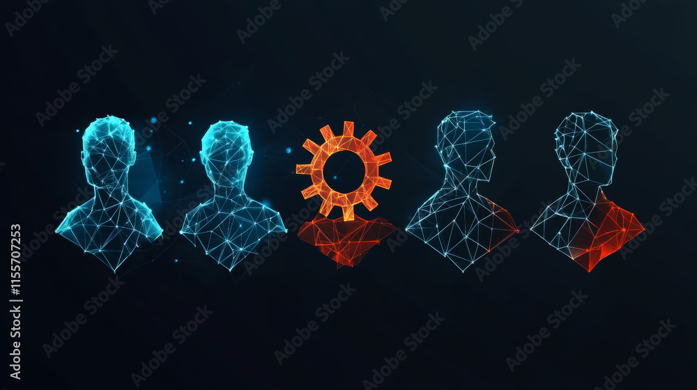 Poster hologram management. the management icon consists of polygons, triangles of points and lines. the si