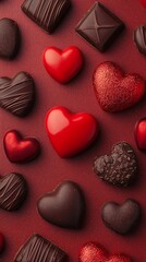 Obraz premium Romantic Red Dark Chocolate Hearts Valentines Day Sweets