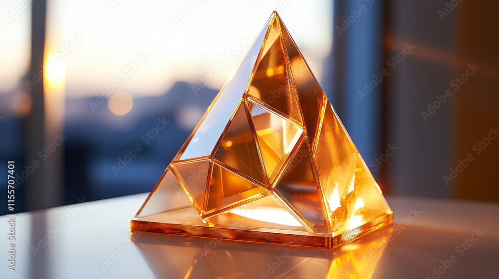 Poster the hologram is a reward. the reward in the hand consists of polygons, triangles of dots and lines. 