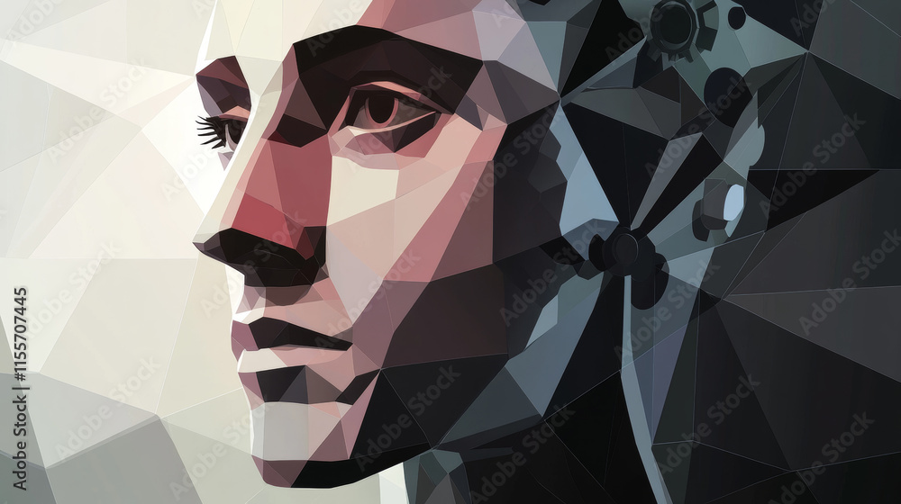 Poster hologram management. the management icon consists of polygons, triangles of points and lines. the si