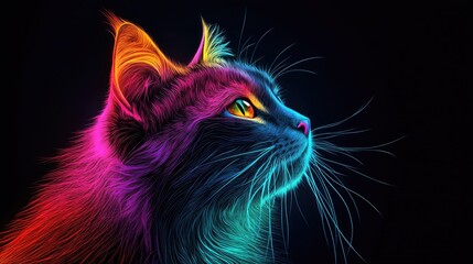 Rainbow Cat Portrait in a Neon Style