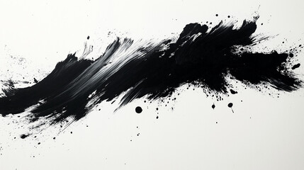 Hand-painted ink splatters and brushstrokes layered over textured paper, with visible imperfections, bold black and white contrast, and minimalistic abstract composition.