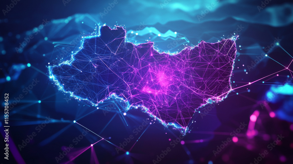 Poster hologram of austria. map of austria from polygons, triangles points and lines. map of austria low-po