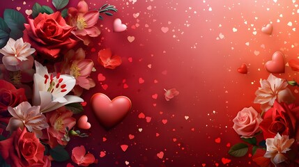 Romantic Floral Background with Hearts for Valentine's Day Decor