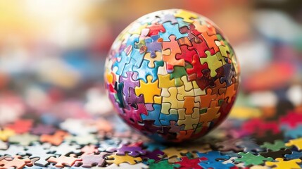 A colorful mosaic globe made of puzzle pieces representing migration and diversity