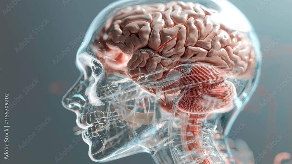 Poster a semi-transparent head showcasing a detailed brain structure, illustrating the complexity of the hu