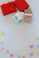 gifts on a blue background with hearts