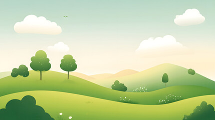 Obraz premium Serene Green Hillscape With Fluffy Clouds and Trees