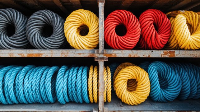 Polyethylene rope rolls displayed in a truck's cargo area, ready for delivery to a construction site.