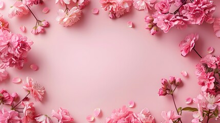 Floral Arrangement of Pink Blooms on Soft Pink Background