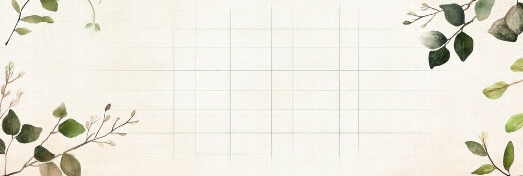 Minimalist planner layout with subtle grid design and botanical accents for creative organization and planning. Generative AI