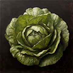 Obraz premium Closeup of a Green Cabbage: A Still Life Oil Painting