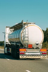 Tanker truck driving on sunny highway