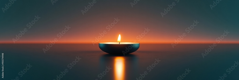 Leinwandbilder single lit candle in a dimly lit setting creates a warm and serene atmosphere in the evening hours. 