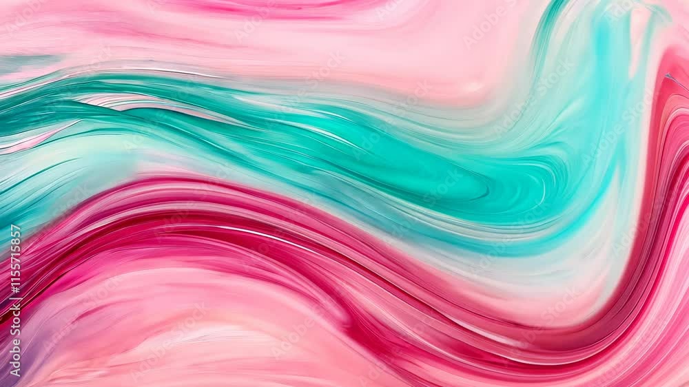 Poster abstract fluid art with pink and teal color swirls, vibrant brush strokes. modern artistic expressio