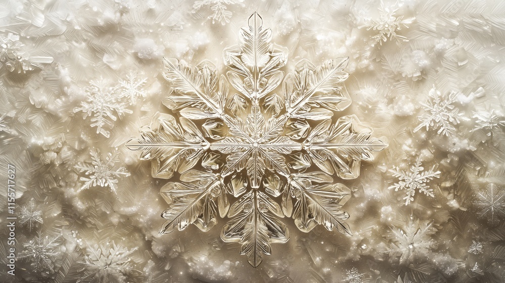 Poster intricate snowflake design on soft white background with texture