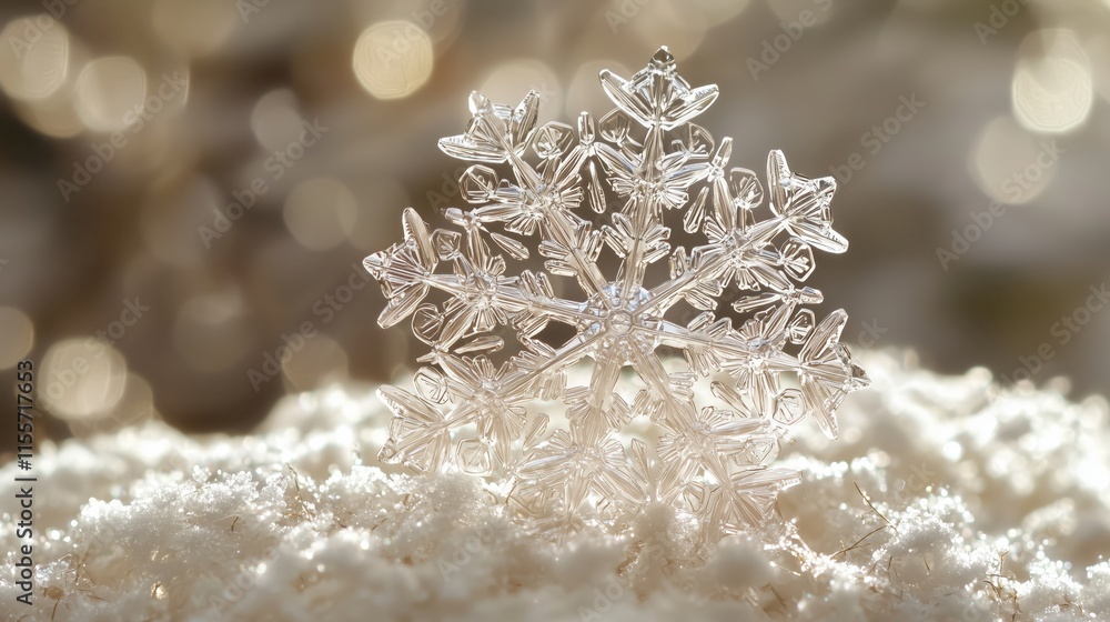 Aufkleber delicate snowflake on soft snow with sparkling background effects