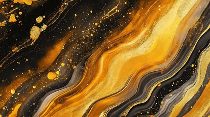 Abstract gold and black liquid marble texture.