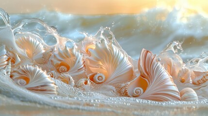 Seashells in Ocean Waves Creating Beautiful Natural Patterns