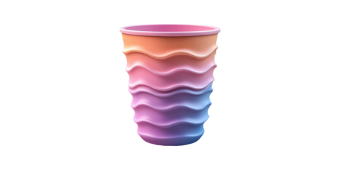Pastel Colored Cup with Wavy Texture Isolated on Transparent Background