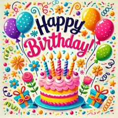 happy birthday card with balloons content created with generative AI software.