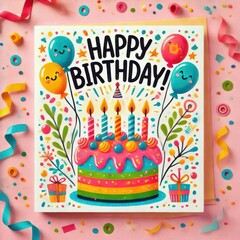 happy birthday card with balloons content created with generative AI software.