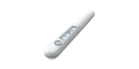 Electronic thermometer with digital display isolated on transparent background