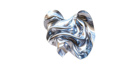 Abstract metallic sculpture with fluid curves isolated on transparent background