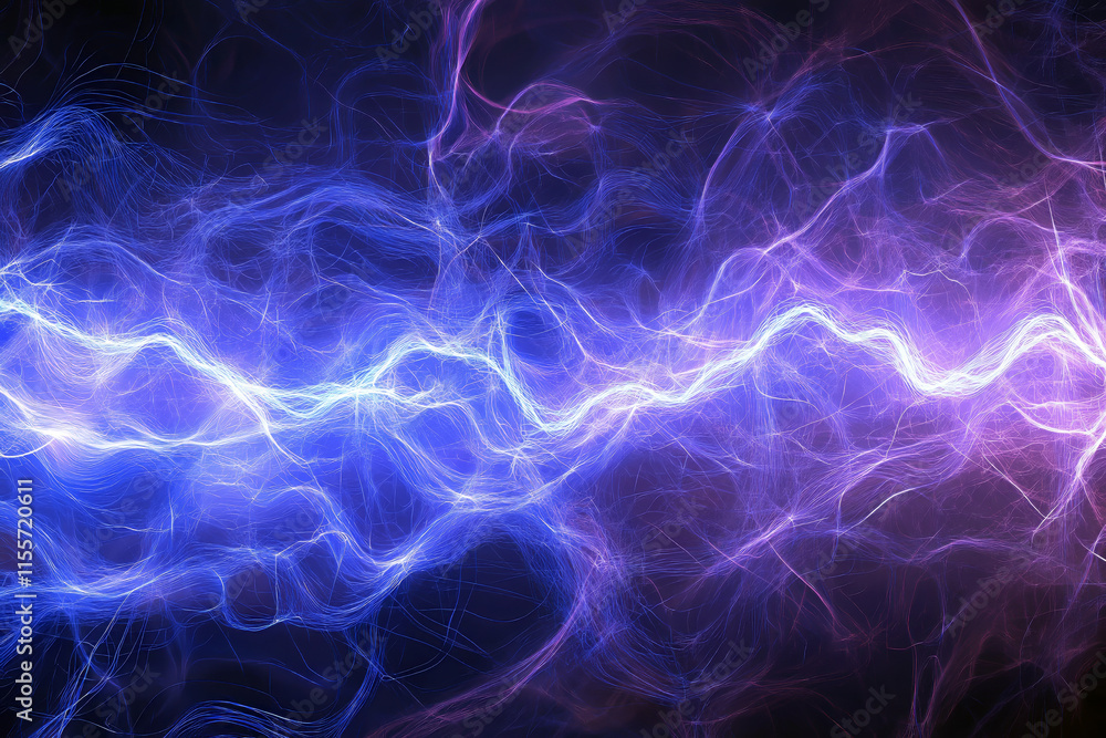 Poster abstract visualization of electricity flow through transparent circuits with glowing blue and white 