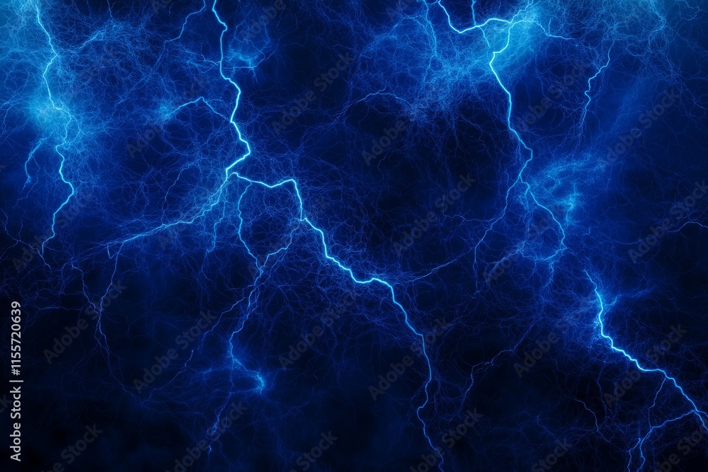 Poster abstract composition of glowing electric currents forming a web-like pattern against a deep blue bac