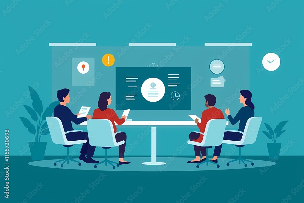 Aufkleber team collaboration in modern office: a team of diverse professionals engaged in a productive meeting