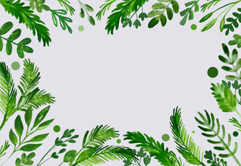 Frame background of leaves and branches in watercolour style in vector.