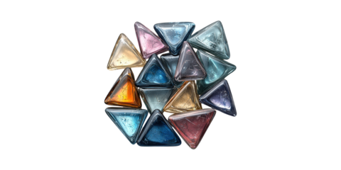 Colorful glass triangular stones isolated on transparent background