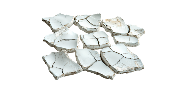 Cracked dry earth fragments isolated on transparent background