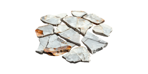 Cracked stone fragments isolated on transparent background