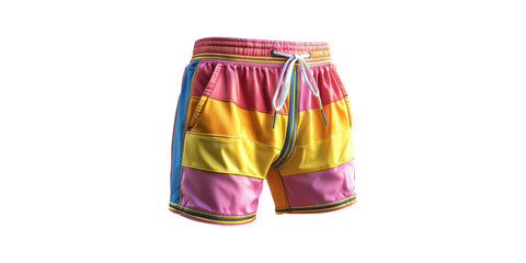 Colorful patchwork shorts with drawstring isolated on transparent background
