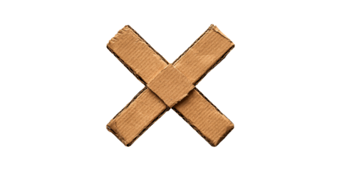 Cardboard x shape isolated on transparent background